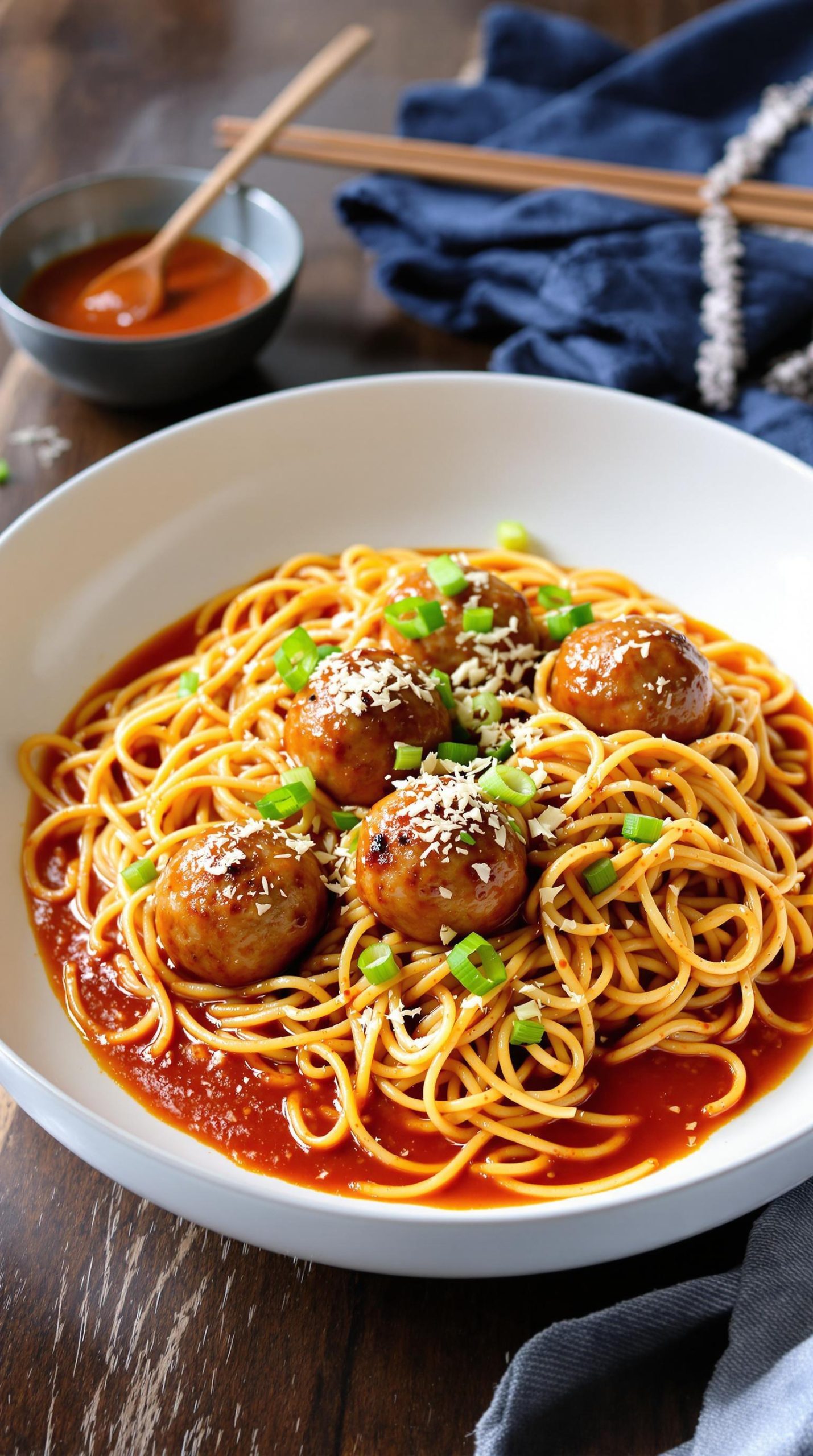 asian inspired spaghetti meatballs