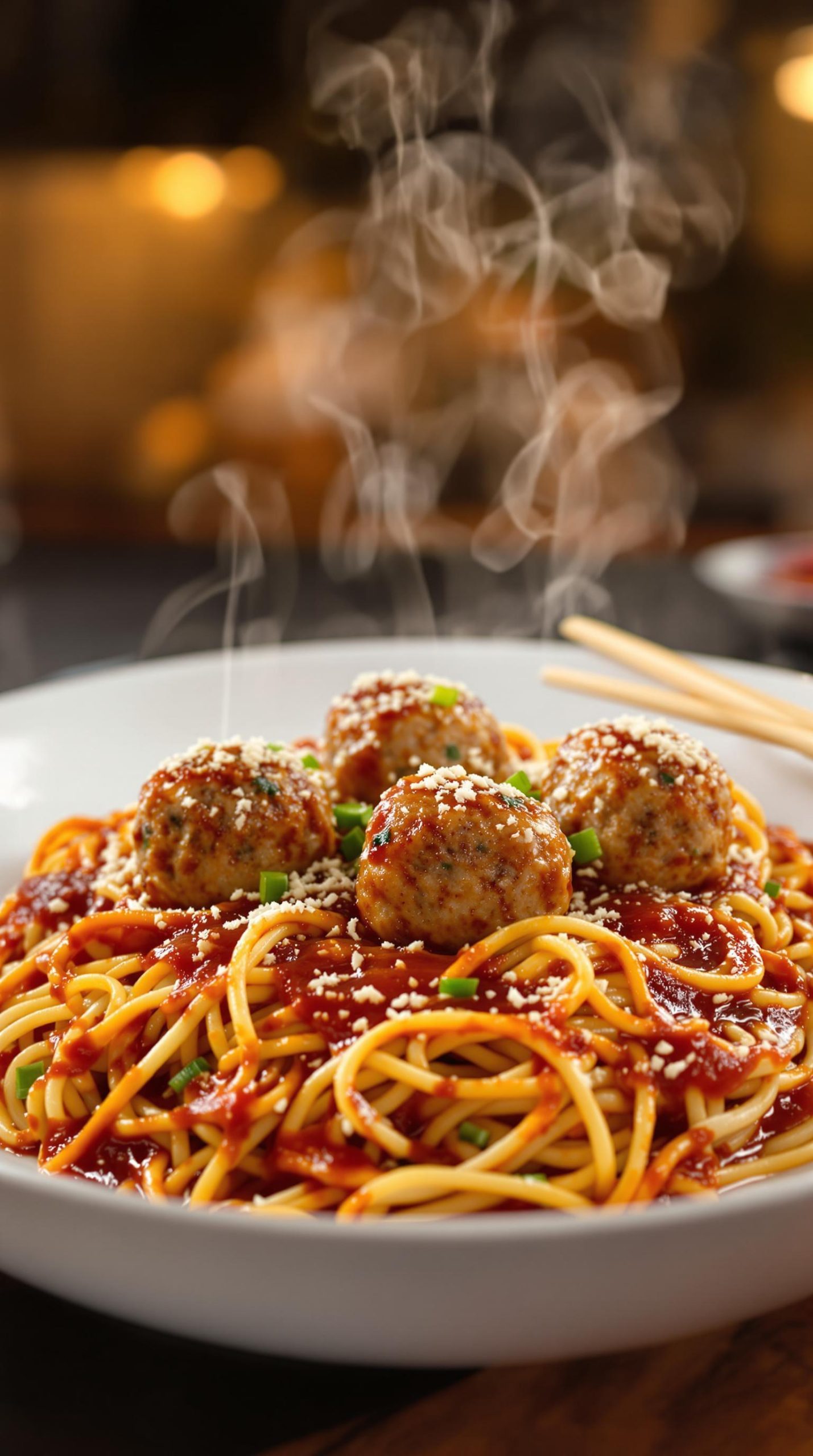 asian inspired spaghetti meatballs recipe
