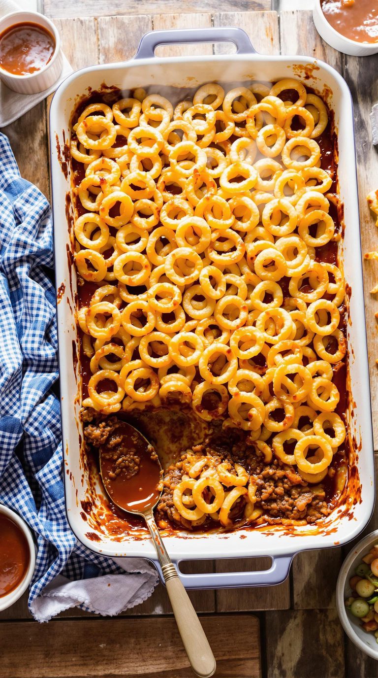 burger bake with onion rings