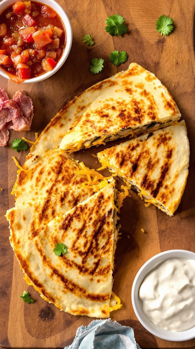 cheesy chicken mushroom quesadilla