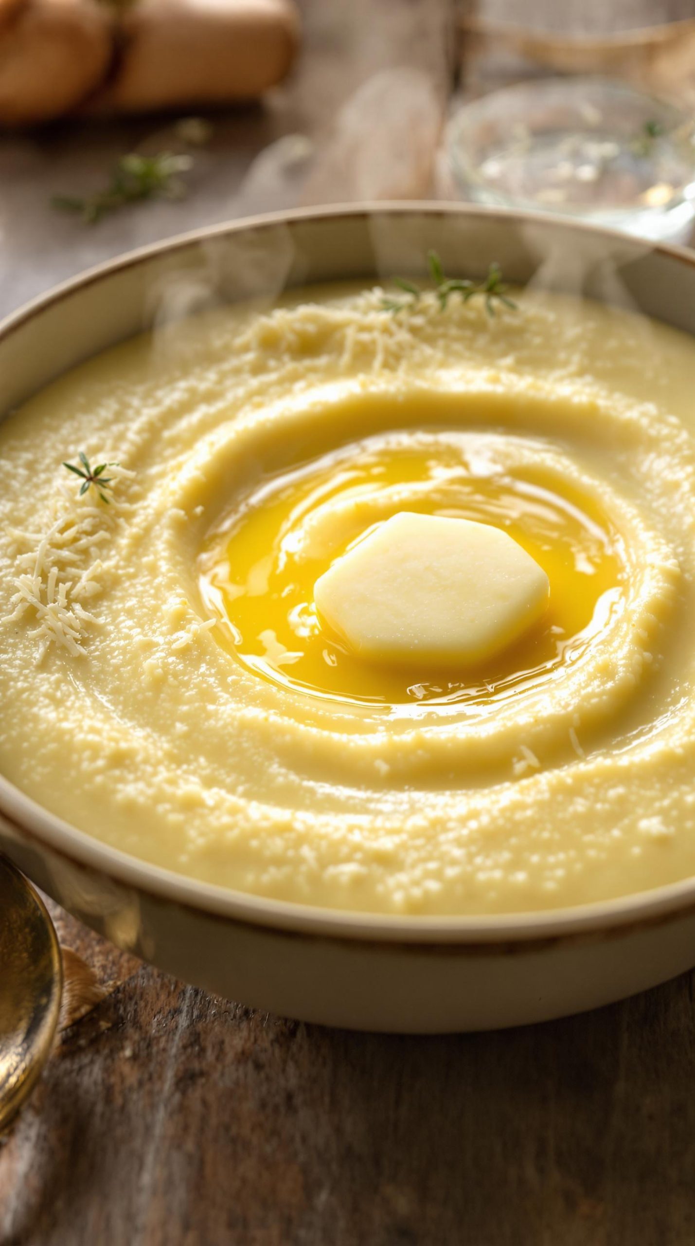 creamy garlic polenta preparation