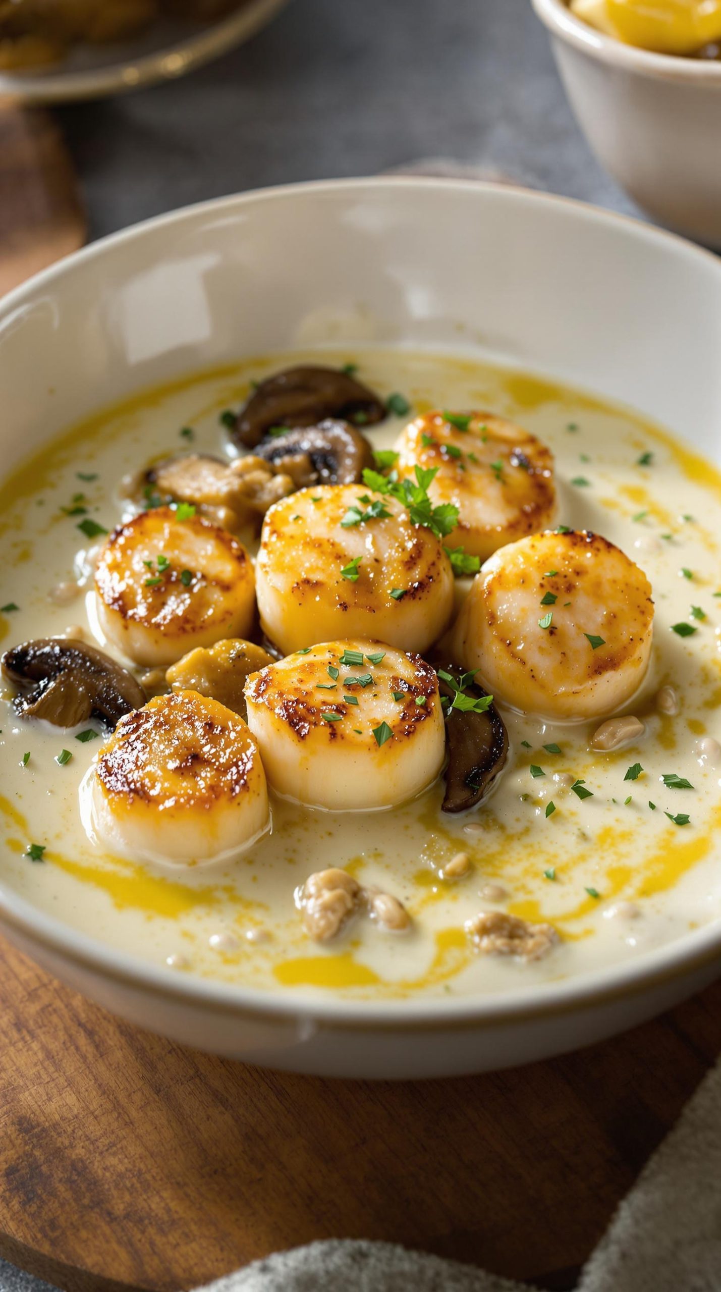 creamy scallops with mushrooms