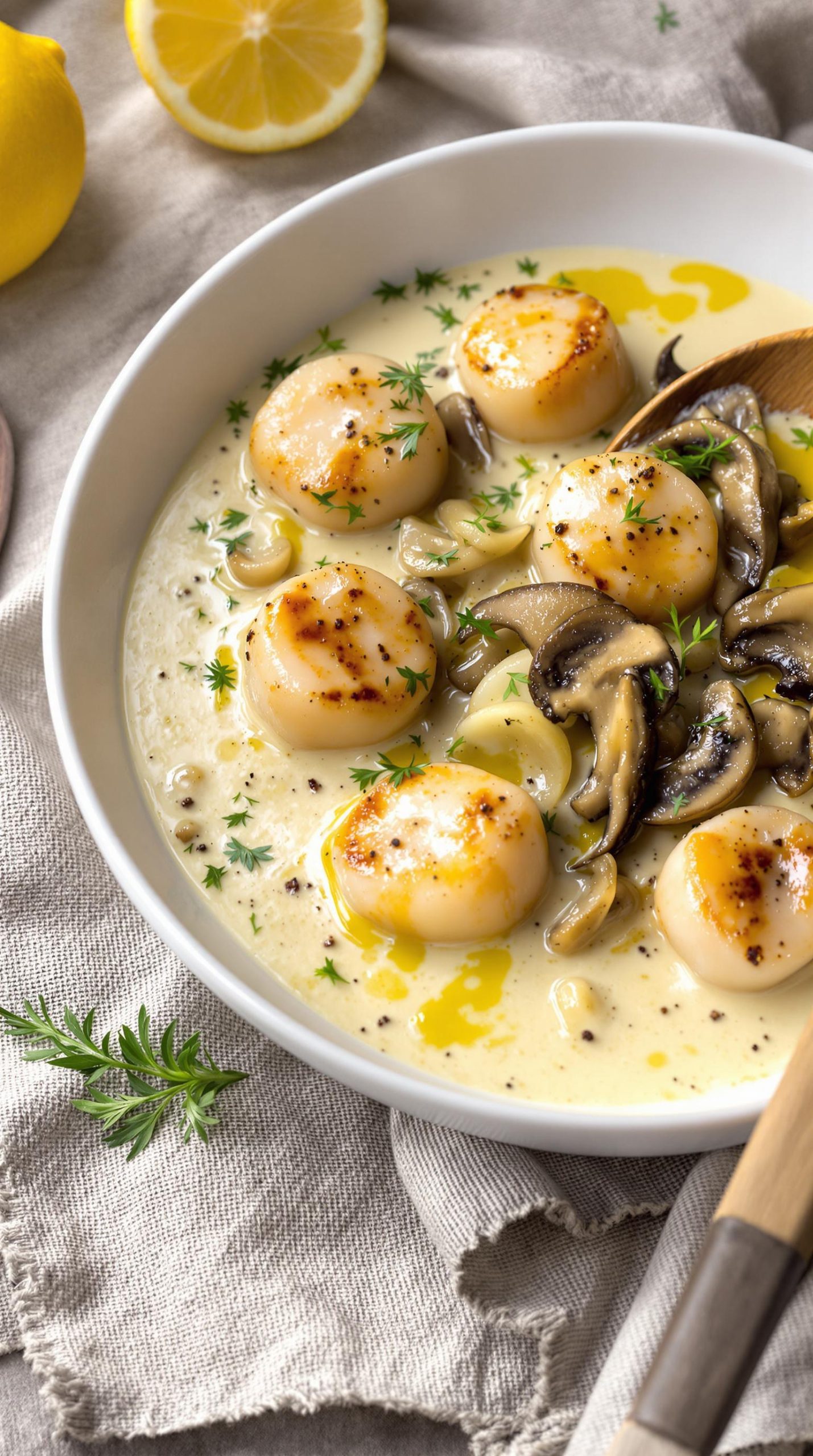 creamy scallops with mushrooms