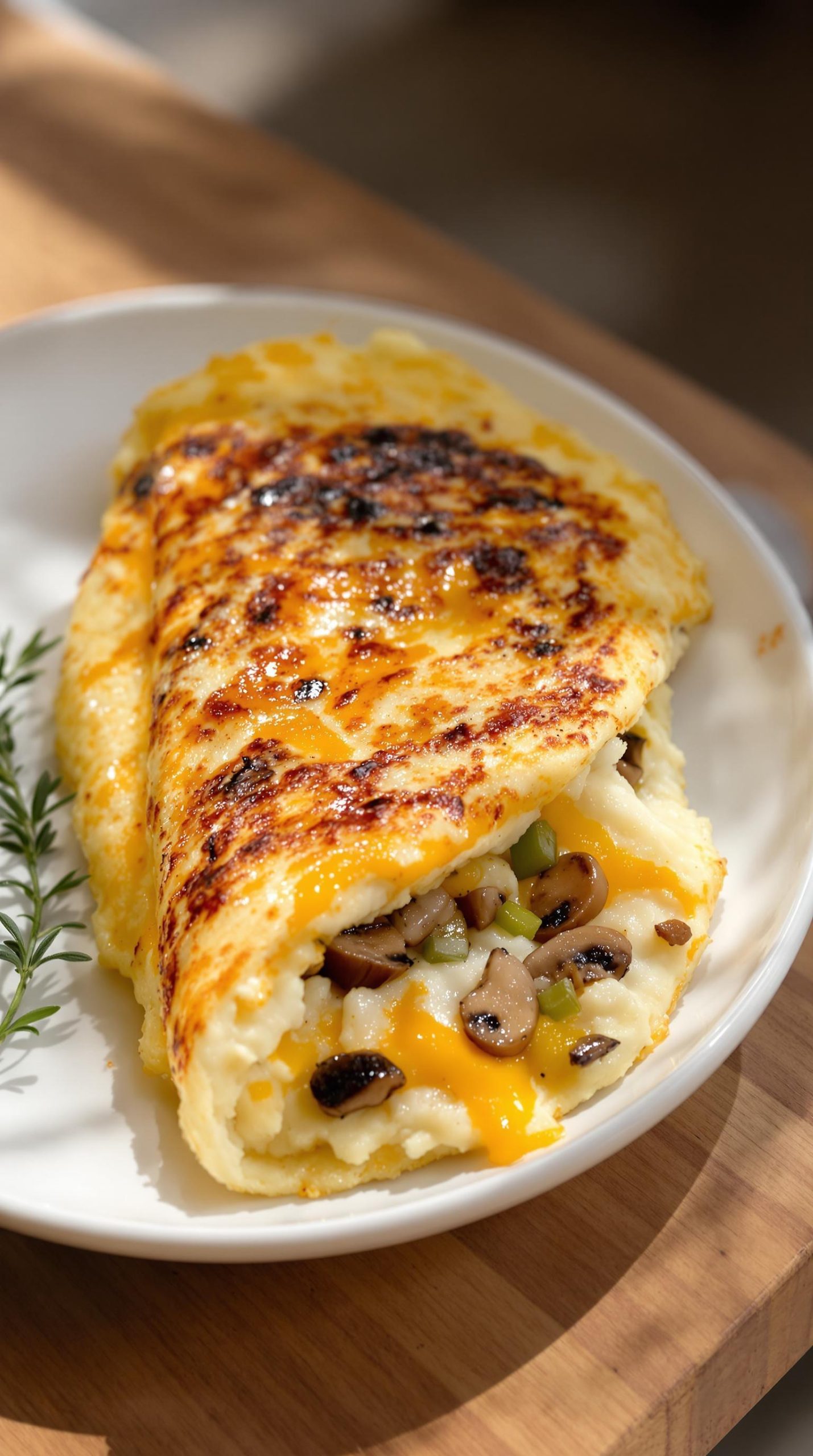 fluffy mushroom cheese omelette