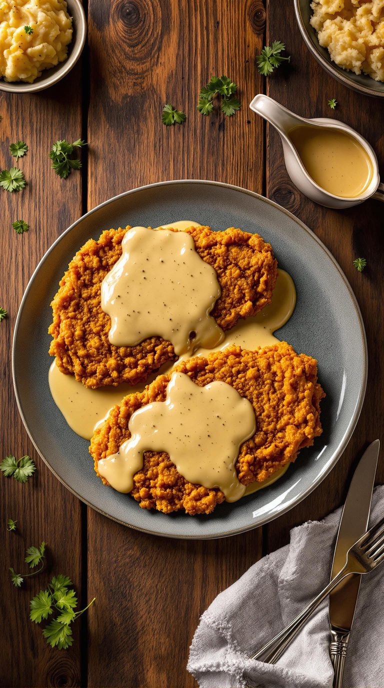 fried steak with gravy