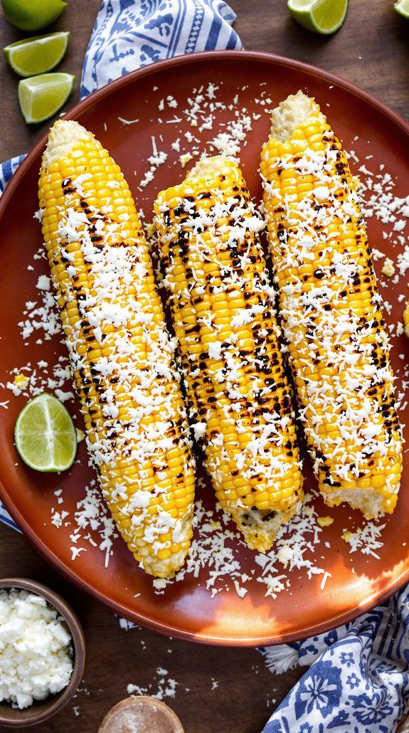 grilled corn with toppings