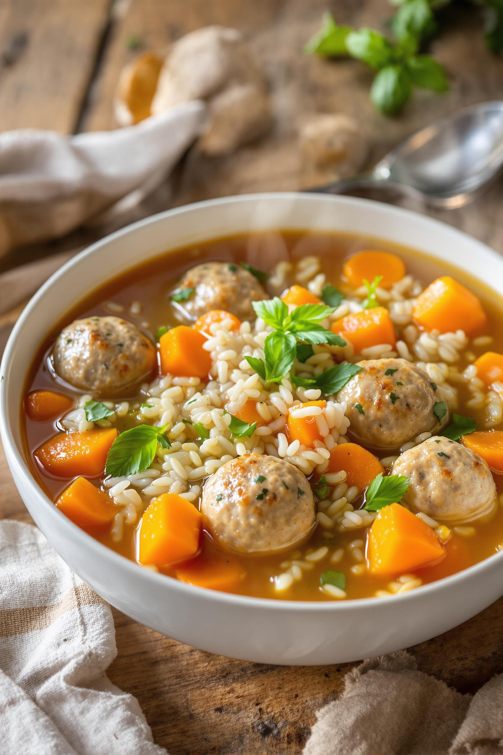 hearty meatball rice soup