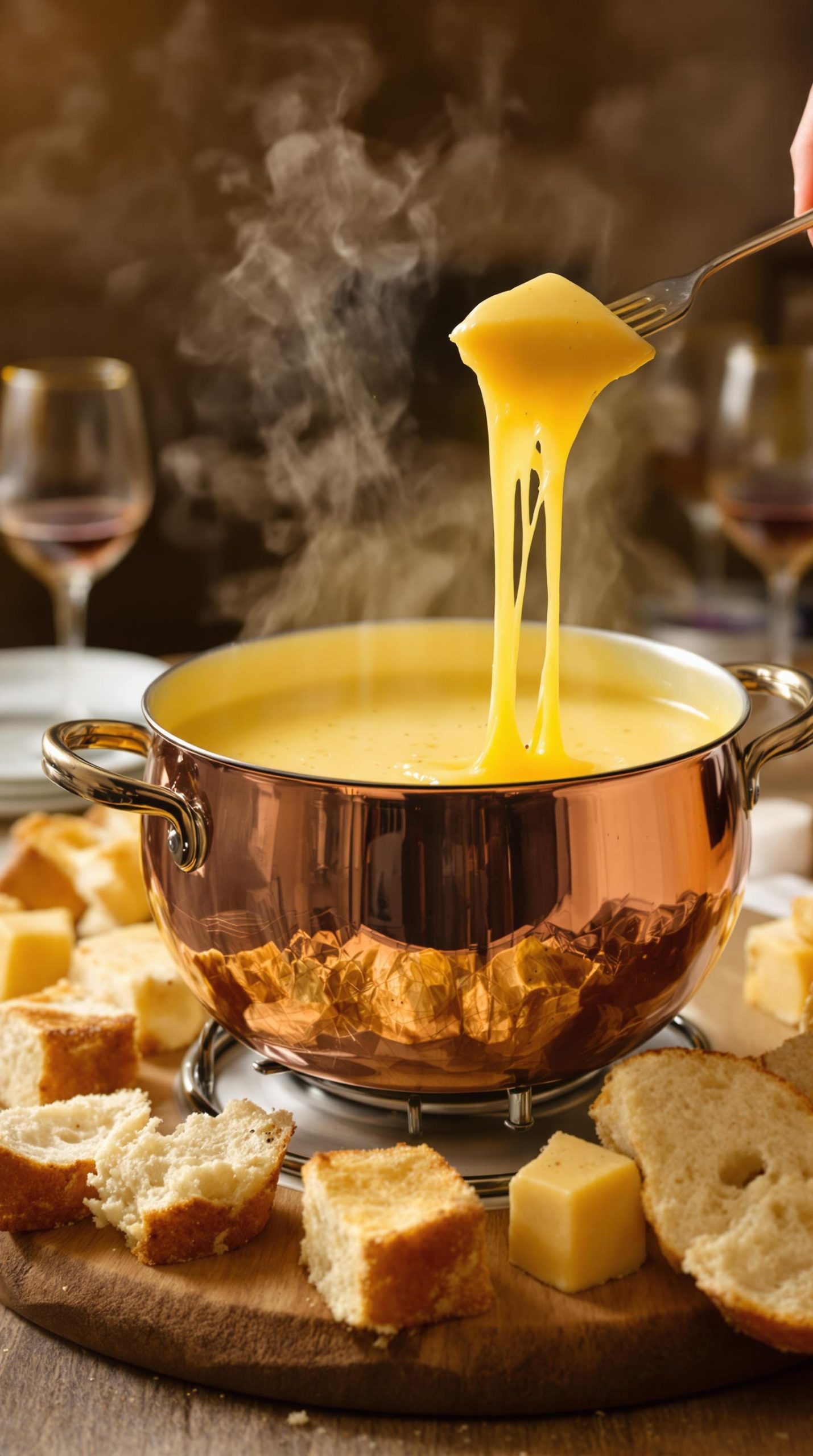 luxurious four cheese fondue preparation
