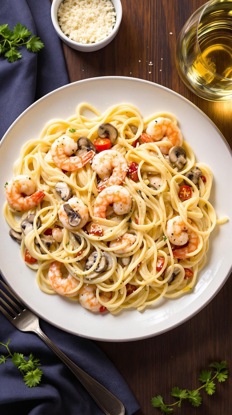 shrimp alfredo with mushrooms