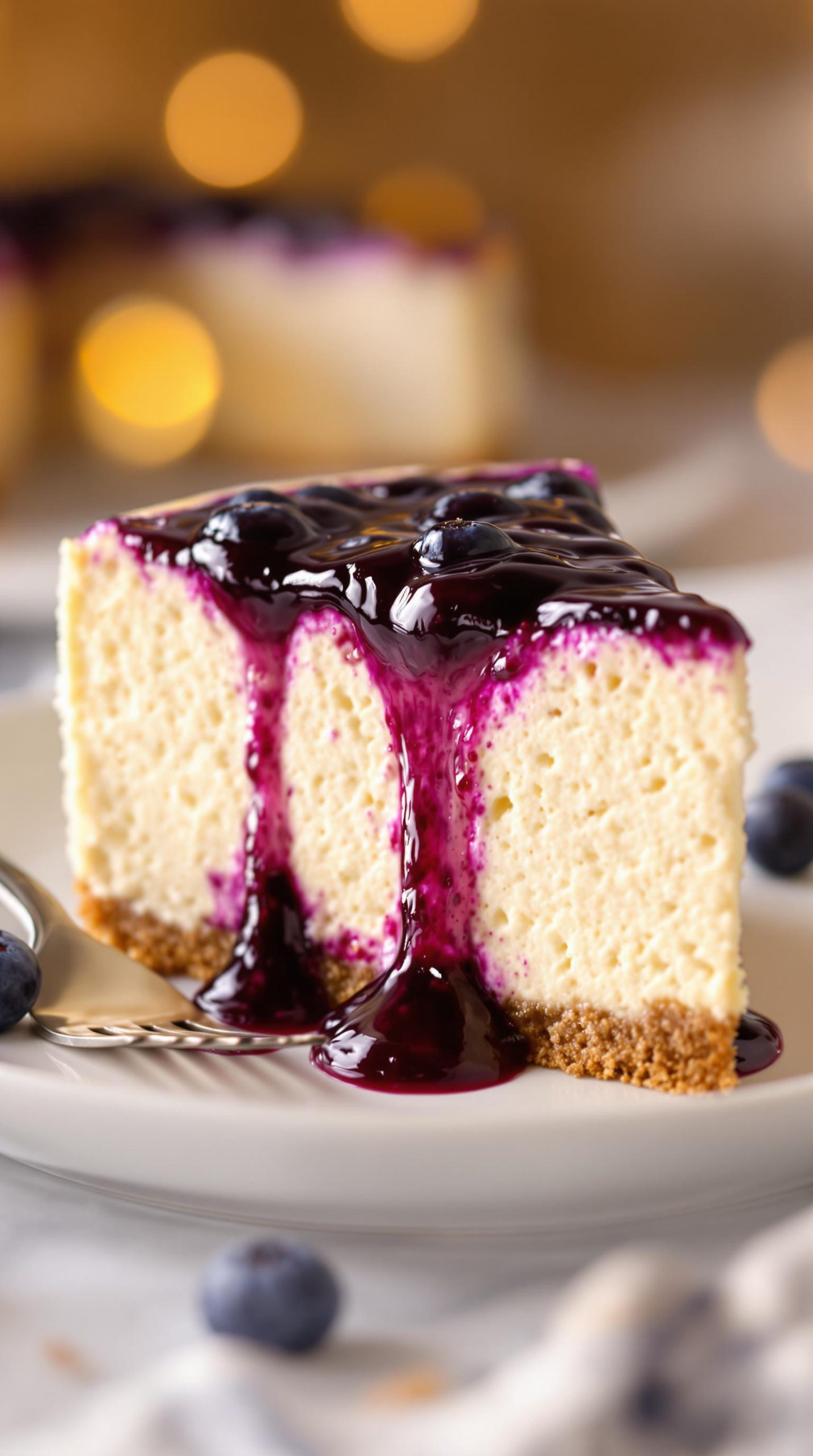 simple cheesecake with blueberries