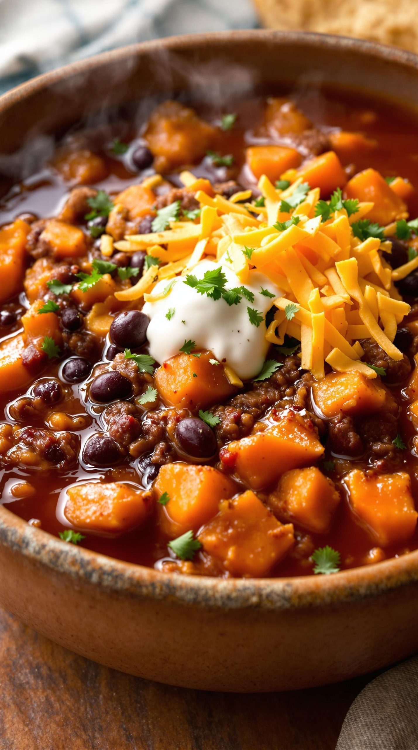 smoky sweet potato beef chili