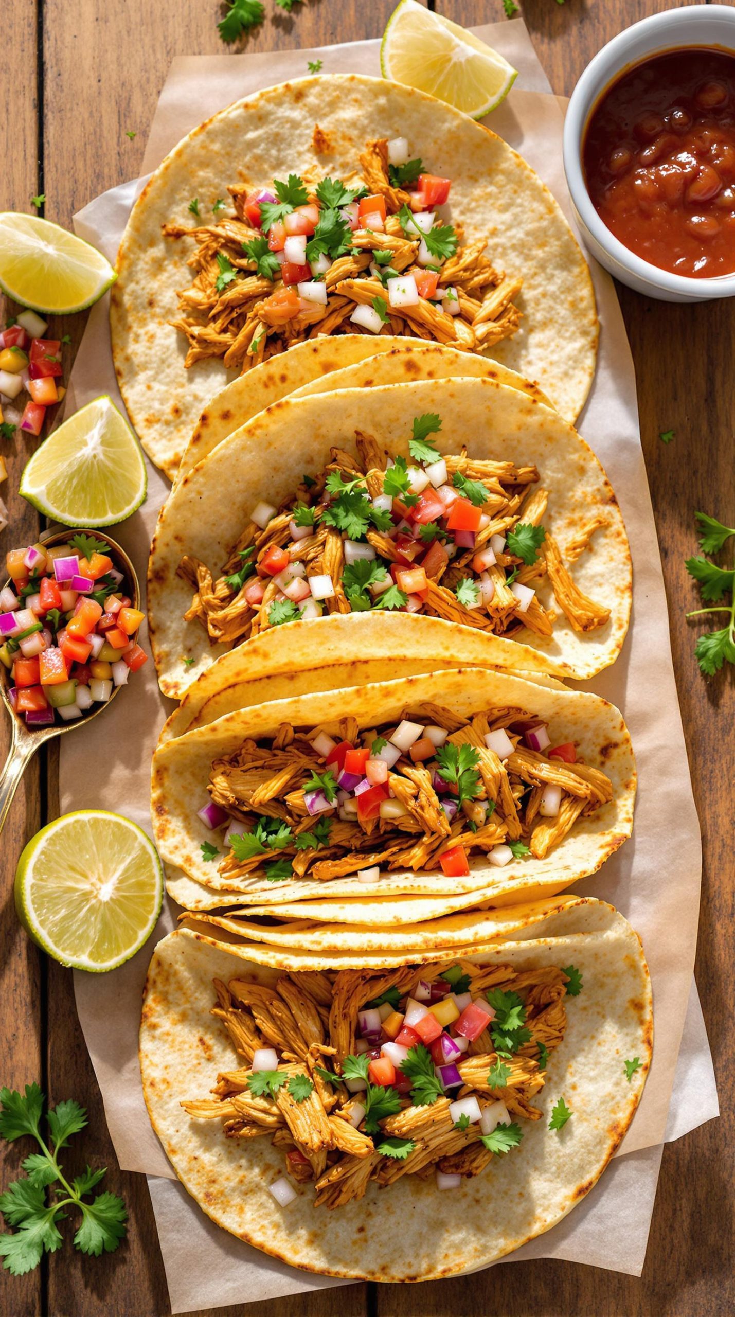 spiced shredded chicken tacos