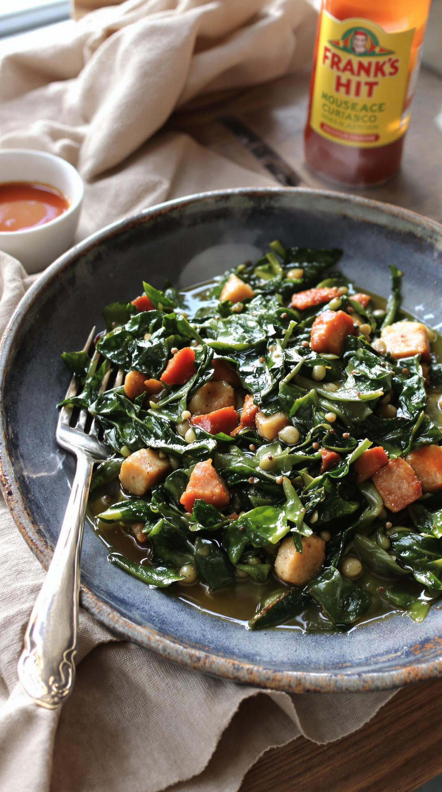 spicy chorizo mustard greens