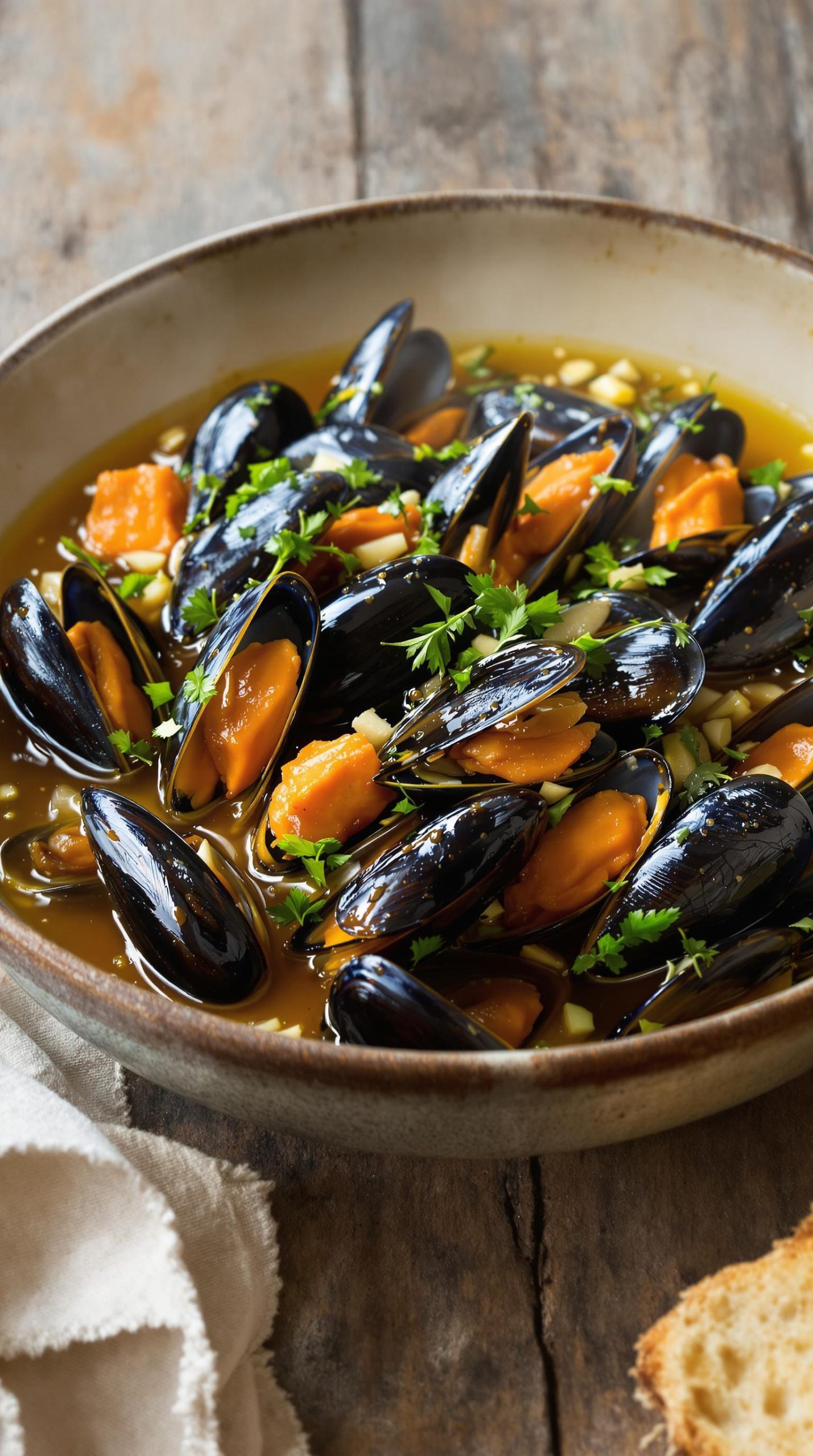 wine steamed fresh mussels